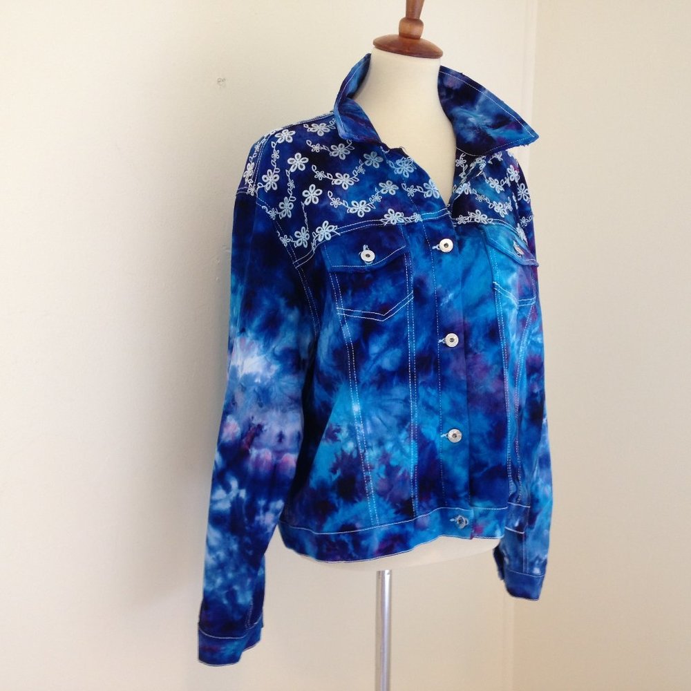 Tie Dye Jean Jacket ice dyed denim blues Handmade